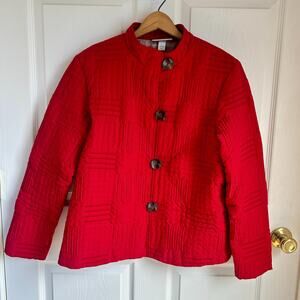 Vintage 90's Asian Inspired Deep Red Quilted Women's Jacket Sz M | 90's Coat
